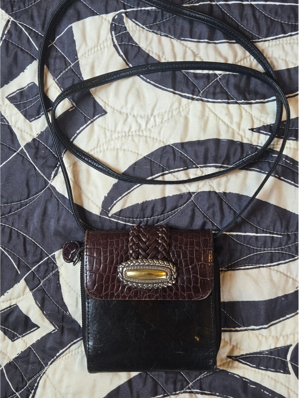 Brighton Black and Brown Croc Leather small Crossbody Bag